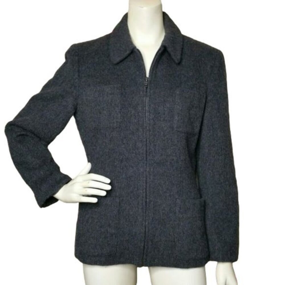Jones New York Wool Mohair Zip Front Gray Coat Womens Size 12